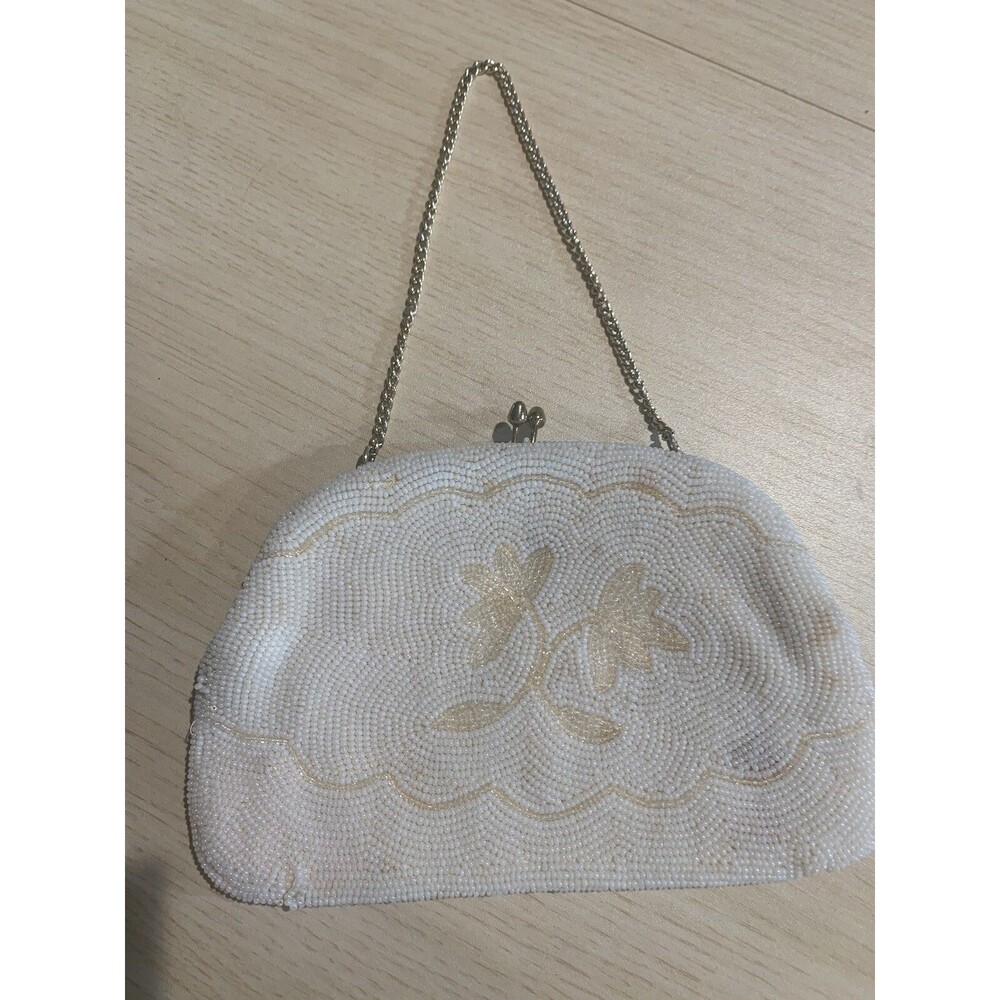 Vintage 1950's/1960’s White Beaded Small Hand Purse Penny’s Japan Hollywood Glam